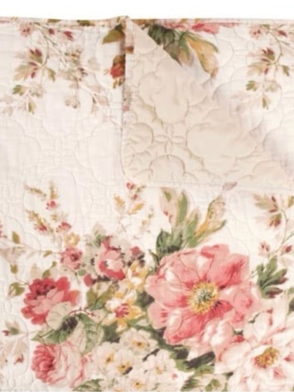 Quilted Throw 100% COTTON - CREAM & PINK FLORAL